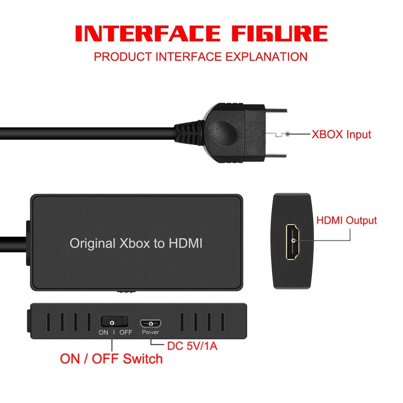 Azduou Xbox to HDMI Converter, Convert Original Xbox Video Signal to HDMI Signal, Supports All Resolutionsï¼ˆ480P/480i /720pï¼‰ - Image 2